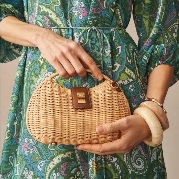 Iris Wicker Handbag - Color Natural/Saddle - Picture 3 of 3